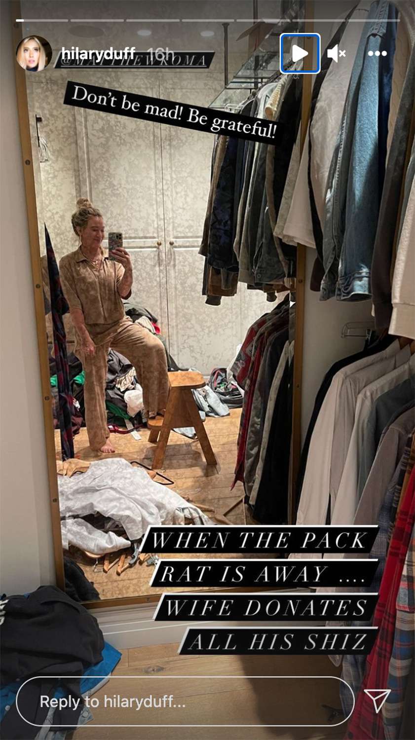 Hilary Duff limpia el armario de Matthew Koma, esposo de 'Pack Rat', mientras viaja: '¡Esto es horrible!'