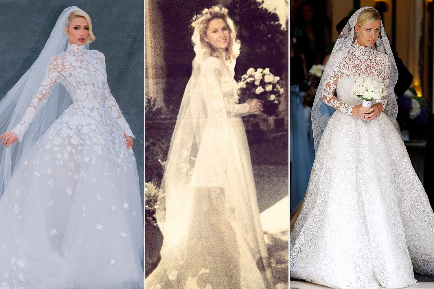 Paris y Nicky Hilton canalizaron a su madre Kathy en los días de su boda con vestidos de manga larga