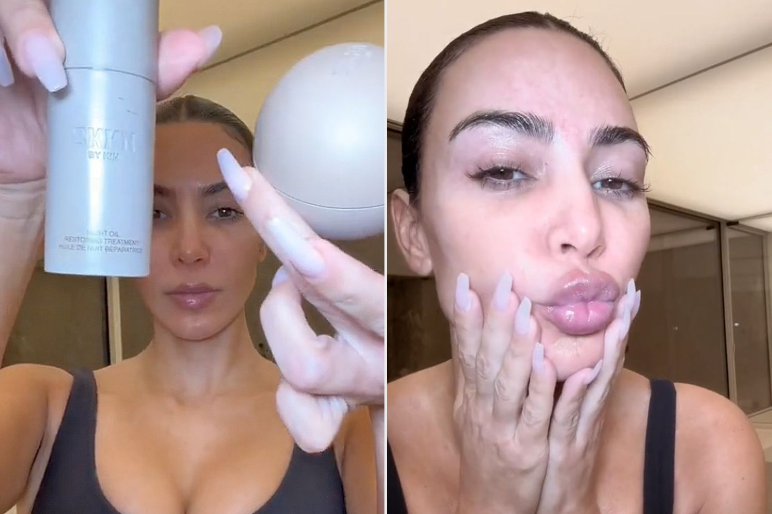 Kim Kardashian chia sẻ quy trình chăm sóc da trên TikTok không trang điểm - và bài hát Drake đang phát khiến người hâm mộ bàn tán